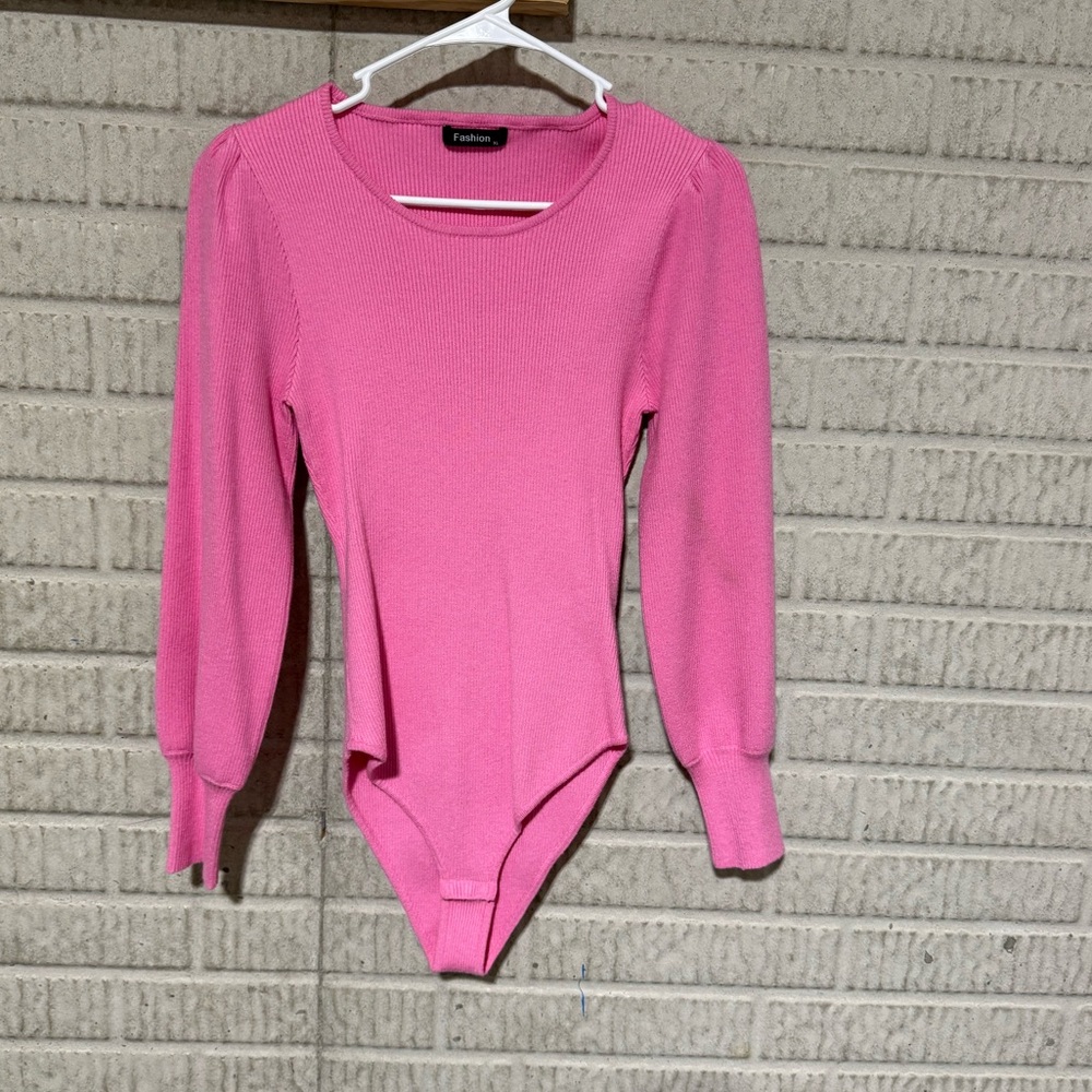 Pink Long-Sleeve Ribbed Bodysuit size XL